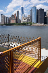 Skyline of downtown Manhattan New York during daytime as seen from the Staten Island Ferry....