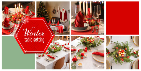 Collage of different winter table settings