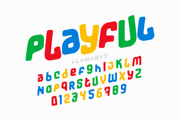 Playful colorful font design, childish alphabet letters and numbers
