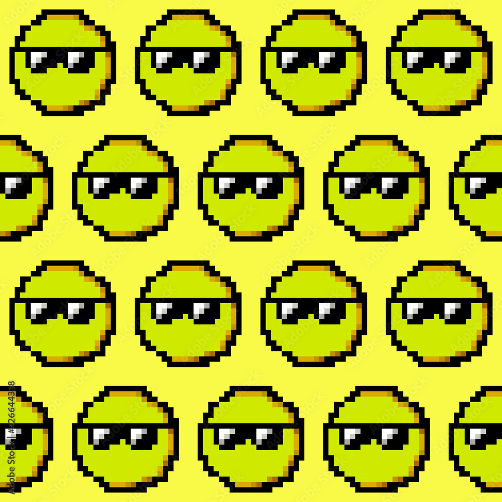 Poster Smile in glasses. Vector pixels emoticon pattern.