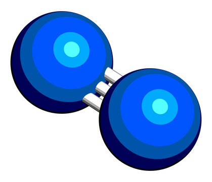 Elemental nitrogen (N2) molecule. Nitrogen gas is the main component of the Earth's atmosphere. 3D rendering. Atoms are represented as spheres with conventional color coding: nitrogen (blue).