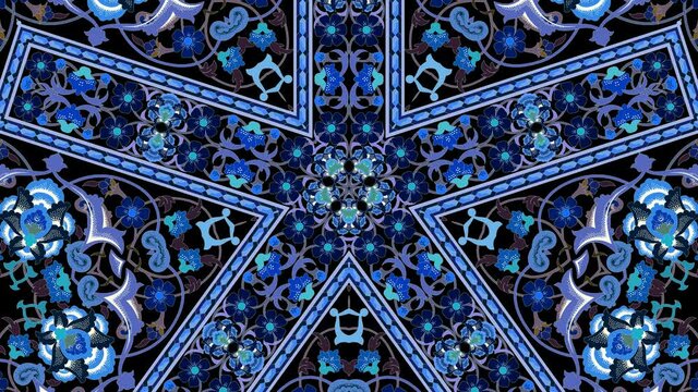 Screensaver for video in the form of an ornament similar to a mandala or arabesque. 4K video animation