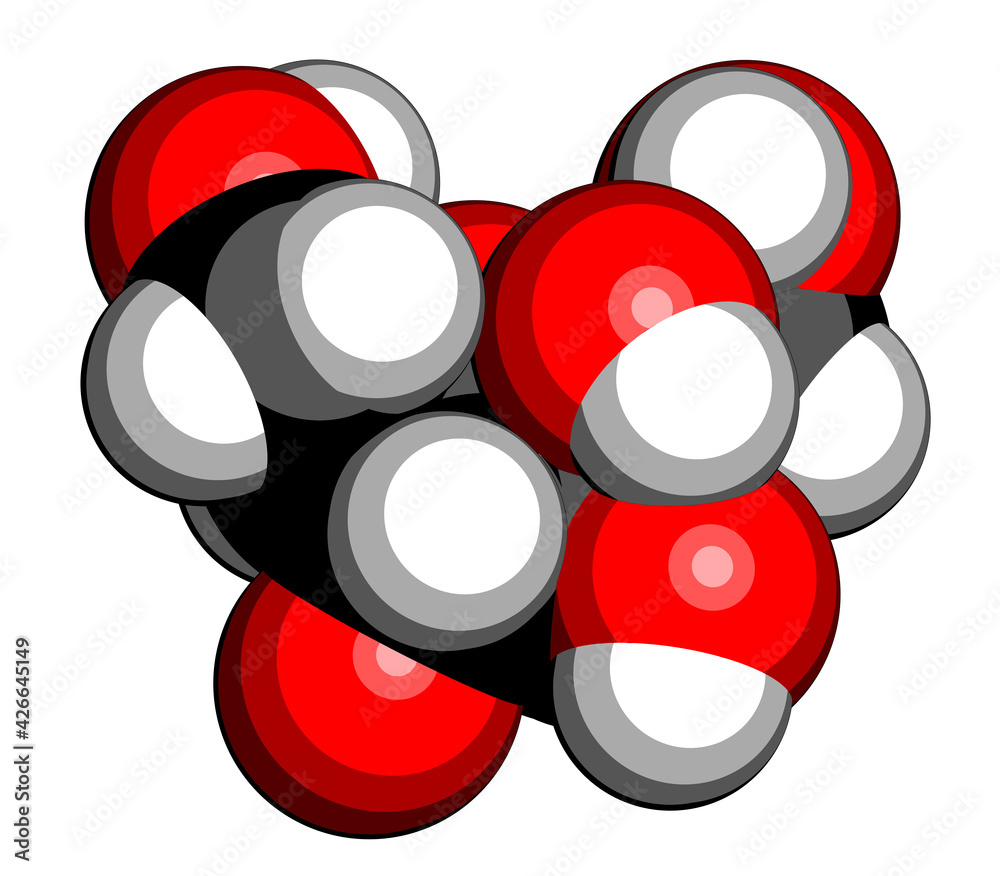 Wall mural Fructose (D-fructose) fruit sugar molecule. Component of high-fructose corn syrup (HFCS). 3D rendering.