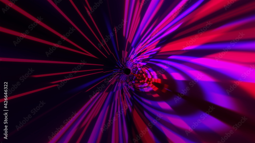 Poster optical 3d render tunnel with dynamic spatial lines and futuristic distortion. jump into hyperspace 