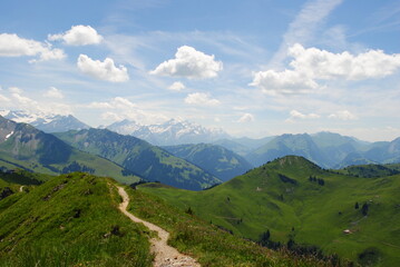 Vue panoramique, sentier de montagne, Rinderberg, alpes Suisses, Simmental