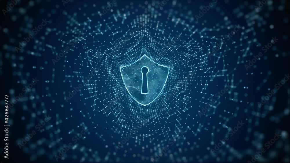 Poster shield icon of cyber security. digital data network protection. network connection data analysis. te