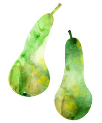 Abstract watercolor fruit illustration, green pears