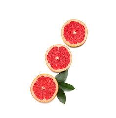 Fresh sliced grapefruit on white background