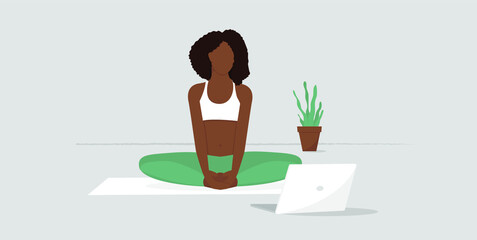 Fototapeta na wymiar Afro American yoga. Yoga online, vector illustration, eps 10
