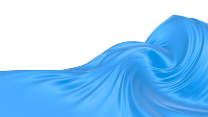 Beautiful flowing fabric of blue wavy silk or satin. 3d rendering image.