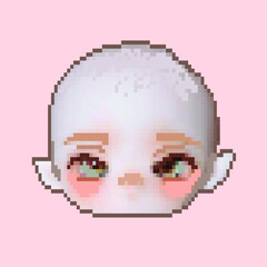 Pixel vector head of a cute elf. Doll. Articulated doll. Cute baby with pink cheeks