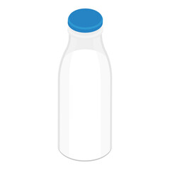 Milk bottle with blue cap isolated on white background