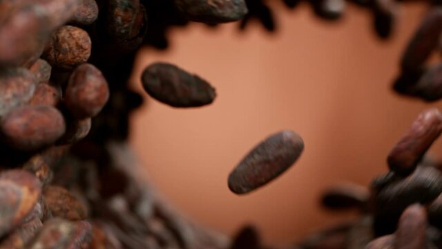 Super Slow Motion Shot of Flying Raw Cacao Beans