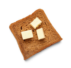 Slice of fresh bread with butter on white background