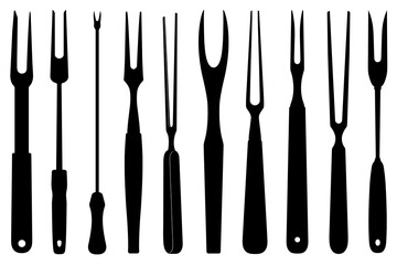 Set of different carving forks isolated on white