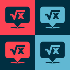 Pop art Square root of x glyph icon isolated on color background. Mathematical expression. Vector