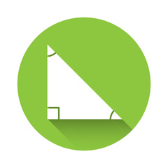 White Triangle math icon isolated with long shadow. Green circle button. Vector
