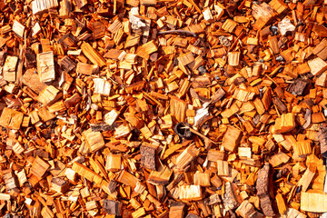 wood chips shavings on the ground.