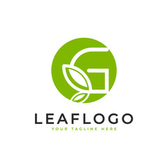 Creative Initial Letter G Logo. Circle Shape Linear Style Linked with Green Leaf Symbol. Usable for Business, Healthcare, Nature and Farm Logos. Flat Vector Logo Design Ideas Template Element. Eps10