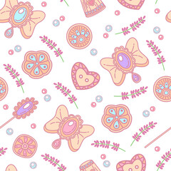 Handmade sewing seamless pattern on white background.