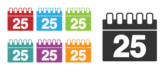 Black Calendar icon isolated on white background. Event reminder symbol. Set icons colorful. Vector