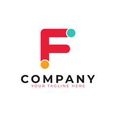 Creative Abstract Initial Letter F Logo. Colorful Rounded Line with Dots. Usable for Business and Branding Logos. Flat Vector Logo Design Ideas Template Element. Eps10 Vector