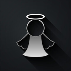 Silver Angel icon isolated on black background. Long shadow style. Vector
