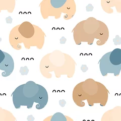 Vlies Fototapete Elefant Nettes nahtloses Muster mit Elefantentieren. Babydesign im skandinavischen Cartoon-Stil