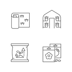 Gardening store categories linear icons set. Greenhouses for growing plants during cold year period. Customizable thin line contour symbols. Isolated vector outline illustrations. Editable stroke
