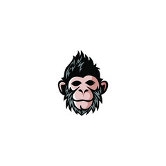 Cute monkey head logo vector illustration, ape mascot logo design