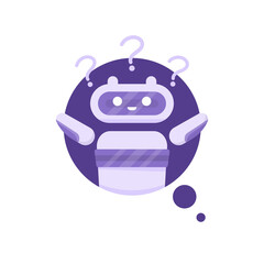 a concept chatbot, AI or robot answering messages or questions. illustration of a robot and chat bubbles. flat style. vector design.