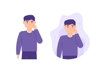 a man who has eye disease or has swollen eyes. suffer from red eye disease. the result of too long looking at the screen of a smartphone or laptop. flat style. vector design