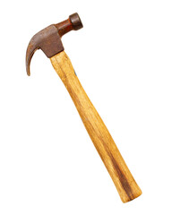 Old weathered claw hammer isolated on white.