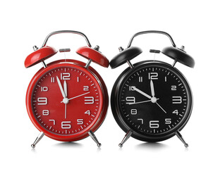 Alarm clocks on white background