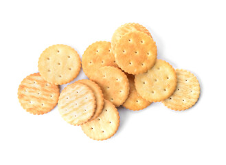 Tasty crackers on white background