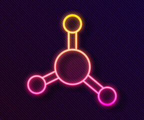 Glowing neon line Molecule icon isolated on black background. Structure of molecules in chemistry, science teachers innovative educational poster. Vector