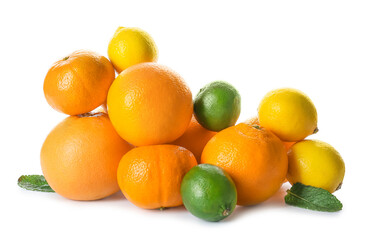 Fresh citrus fruits on white background