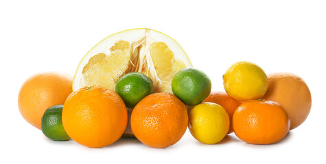 Fresh citrus fruits on white background