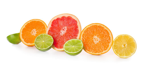 Fresh citrus fruits on white background