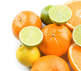 Fresh citrus fruits on white background