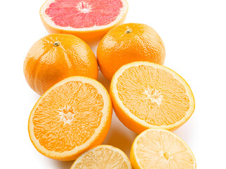 Fresh citrus fruits on white background