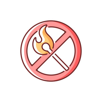 recommend clip art: No open flame RGB color icon. Burning match, restriction label. Sign for forbidden usage. Fire safety regulation, emergency guidance. Accident prevention. Isolated vector illustration