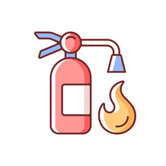 Fire extinguisher RGB color icon. Equipment to put out flames. Nozzle, hose for foam. Fire safety regulation, emergency guidance. Industrial accident protection. Isolated vector illustration