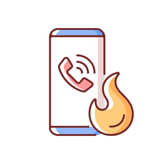 Call in case of emergency RGB color icon. Smartphone for contacting urgent services. Firefighters assistance. Fire safety, emergency guidance. Hazardous accident aid. Isolated vector illustration