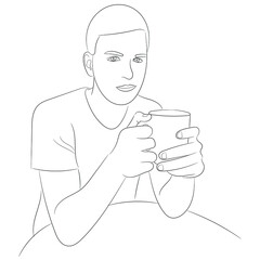 Sketch portrait of a nice guy with a cup in his hands