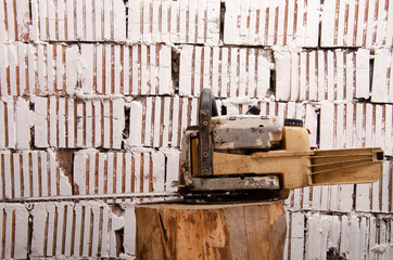 Chainsaw with traces of work bottom view