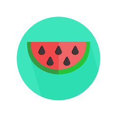 Slice of watermelon on a blue background shadow circular icon logo vector design