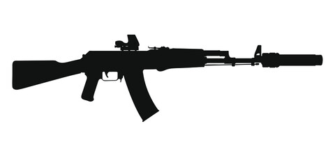 Russian assault rifle AK-47 with silencer. silhouette 