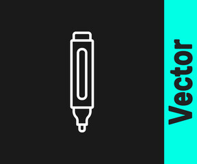 White line Marker pen icon isolated on black background. Vector