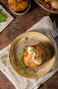Delicious latkes with salmon